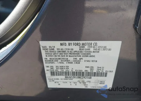 2019 Ford Ecosport Se from USA, damaged, VIN MAJ6S3GL8KC292168